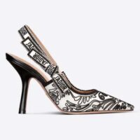 Dior CD Women J’Adior Slingback Pump Black White Ornamental Cotton Cornely Embroidery (10)