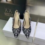 Dior CD Women J'Adior Slingback Pump Black White Ornamental Cotton Cornely Embroidery - Image 5