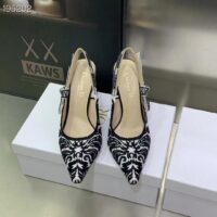 Dior CD Women J’Adior Slingback Pump Black White Ornamental Cotton Cornely Embroidery (10)