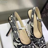 Dior CD Women J’Adior Slingback Pump Black White Ornamental Cotton Cornely Embroidery (10)