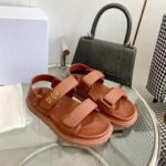 Dior Unisex Shoes DiorAct Sandal Cognac-Colored Lambskin Gold-Finish Metal DIOR Signature – Image 2