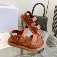 Dior Unisex Shoes DiorAct Sandal Cognac-Colored Lambskin Gold-Finish Metal DIOR Signature (4)