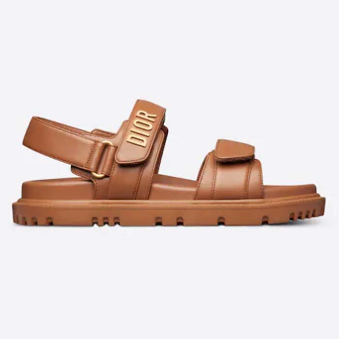 Dior Unisex Shoes DiorAct Sandal Cognac-Colored Lambskin Gold-Finish Metal DIOR Signature