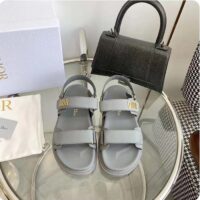 Dior Unisex Shoes DiorAct Sandal Gray Lambskin Gold-Finish Metal DIOR Signature (9)