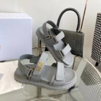 Dior Unisex Shoes DiorAct Sandal Gray Lambskin Gold-Finish Metal DIOR Signature (9)