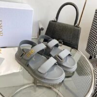 Dior Unisex Shoes DiorAct Sandal Gray Lambskin Gold-Finish Metal DIOR Signature (9)