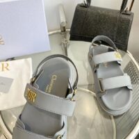 Dior Unisex Shoes DiorAct Sandal Gray Lambskin Gold-Finish Metal DIOR Signature (9)