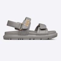 Dior Unisex Shoes DiorAct Sandal Gray Lambskin Gold-Finish Metal DIOR Signature (9)