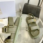 Dior Unisex Shoes DiorAct Sandal Khaki Lambskin Gold-Finish Metal DIOR Signature - Image 9