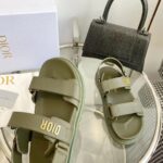 Dior Unisex Shoes DiorAct Sandal Khaki Lambskin Gold-Finish Metal DIOR Signature - Image 7