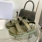 Dior Unisex Shoes DiorAct Sandal Khaki Lambskin Gold-Finish Metal DIOR Signature - Image 3