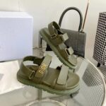 Dior Unisex Shoes DiorAct Sandal Khaki Lambskin Gold-Finish Metal DIOR Signature - Image 4