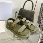 Dior Unisex Shoes DiorAct Sandal Khaki Lambskin Gold-Finish Metal DIOR Signature - Image 2