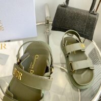 Dior Unisex Shoes DiorAct Sandal Khaki Lambskin Gold-Finish Metal DIOR Signature (9)