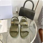 Dior Unisex Shoes DiorAct Sandal Khaki Lambskin Gold-Finish Metal DIOR Signature - Image 5