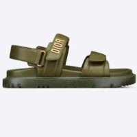 Dior Unisex Shoes DiorAct Sandal Khaki Lambskin Gold-Finish Metal DIOR Signature (9)