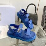 Dior Unisex Shoes DiorAct Sandal Royal Blue Lambskin Gold-Finish Metal DIOR Signature – Image 4