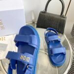 Dior Unisex Shoes DiorAct Sandal Royal Blue Lambskin Gold-Finish Metal DIOR Signature – Image 7