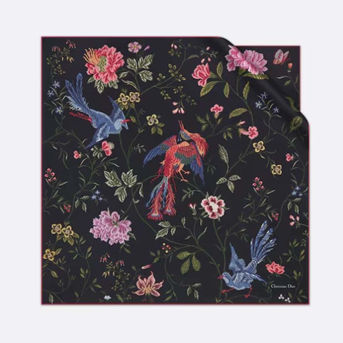 Dior Women CD Dior Birds 90 Square Scarf Black Multicolor Silk Twill