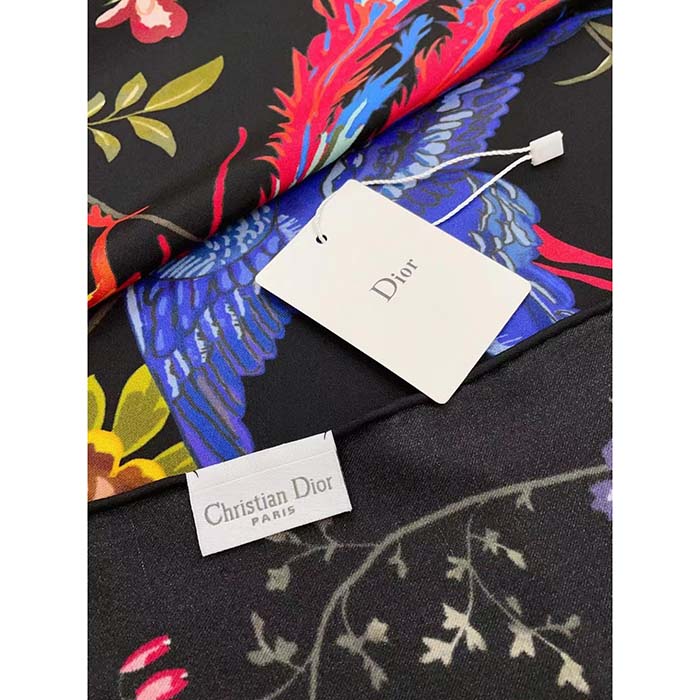 Dior Women CD Dior Birds 90 Square Scarf Black Multicolor Silk Twill (3)