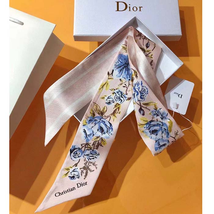 Dior Women CD Granville Mitzah Scarf Rose Des Vents Blue Silk Twill (1)
