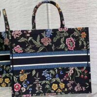 Dior Women CD Large Book Tote Black Multicolor Dior Petites Fleurs Embroidery (1)