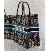 Dior Women CD Large Book Tote Black Multicolor Dior Petites Fleurs Embroidery (1)