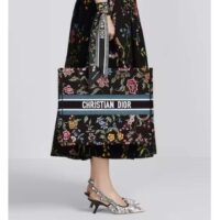 Dior Women CD Large Book Tote Black Multicolor Dior Petites Fleurs Embroidery (1)