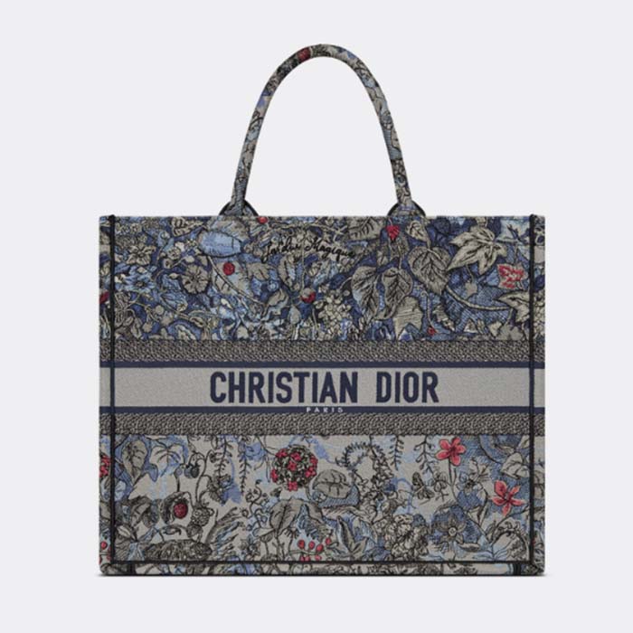 Dior Women CD Large Book Tote Denim Multicolor Jardin Magique Embroidery