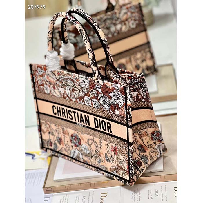 Dior Women CD Medium Book Tote Powder Pink Jardin Magique Embroidery