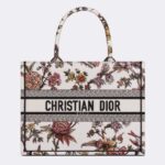 Dior Women CD Medium Book Tote White Multicolor Jardin Botanique Embroidery
