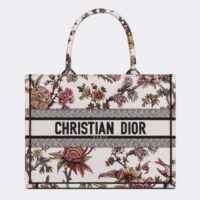 Dior Women CD Medium Book Tote White Multicolor Jardin Botanique Embroidery (1)