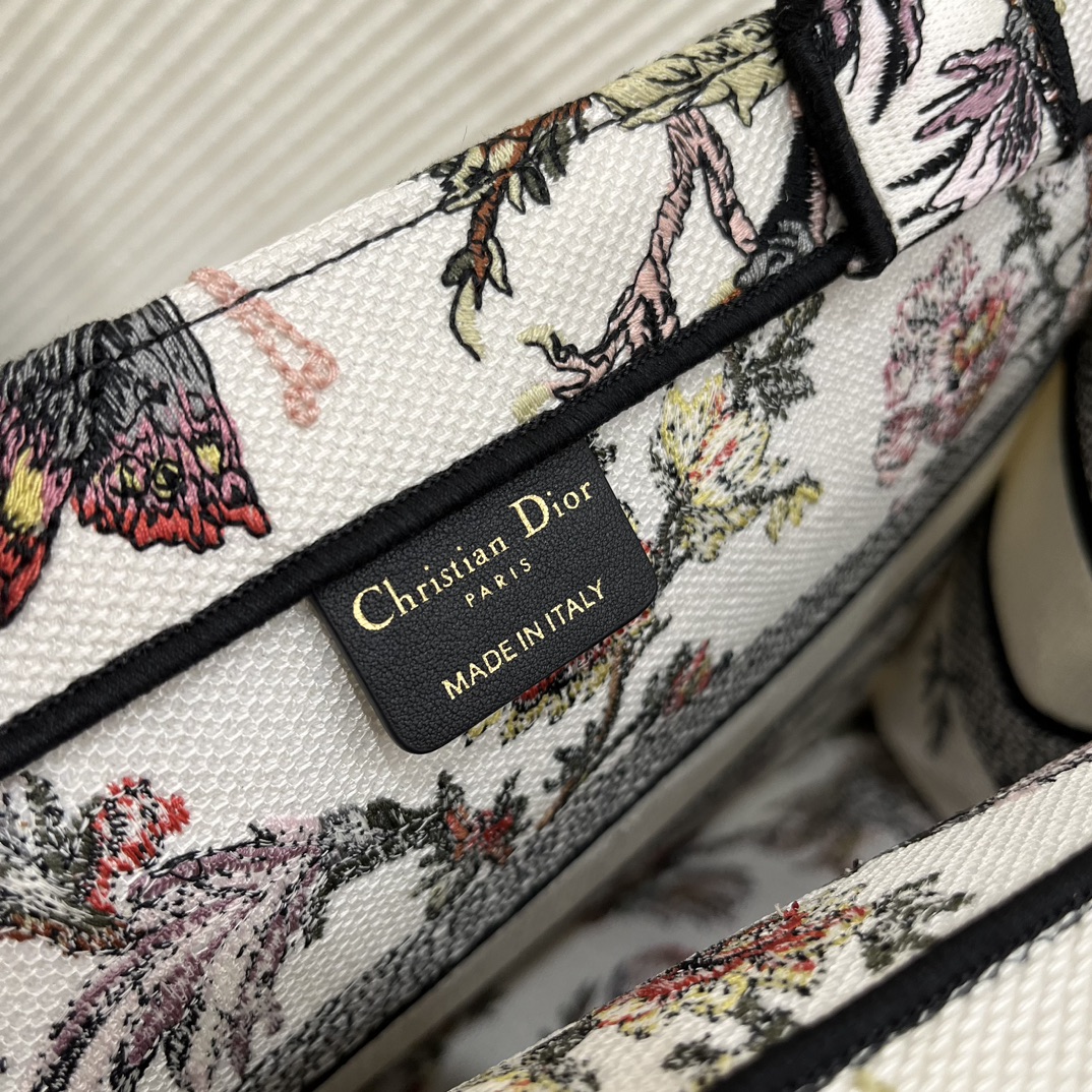 Dior Women CD Medium Book Tote White Multicolor Jardin Botanique Embroidery