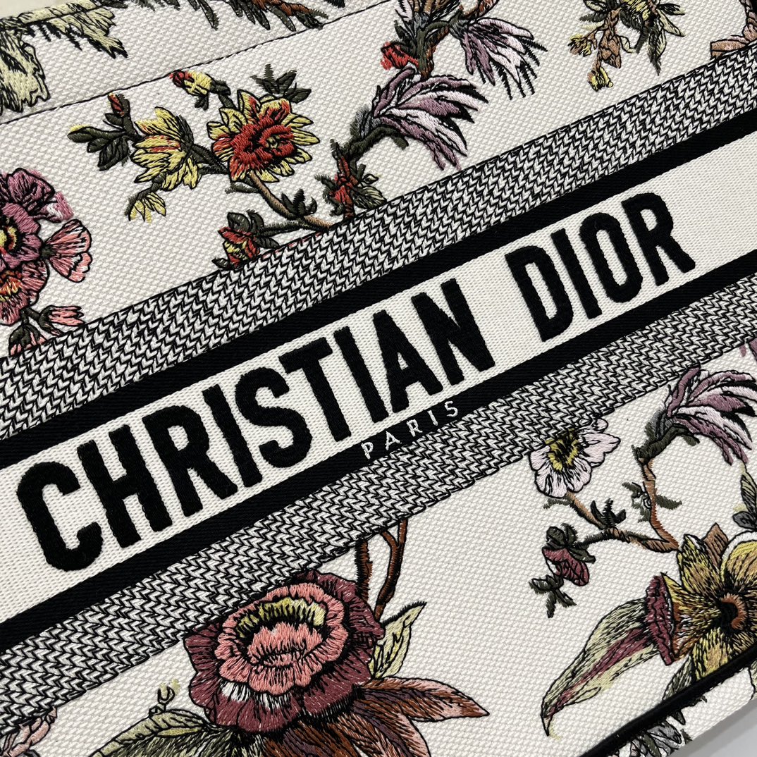 Dior Women CD Medium Book Tote White Multicolor Jardin Botanique Embroidery