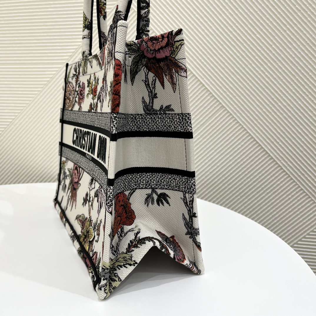Dior Women CD Medium Book Tote White Multicolor Jardin Botanique Embroidery