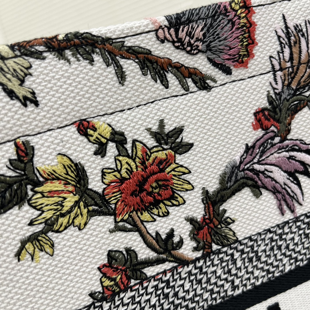 Dior Women CD Medium Book Tote White Multicolor Jardin Botanique Embroidery