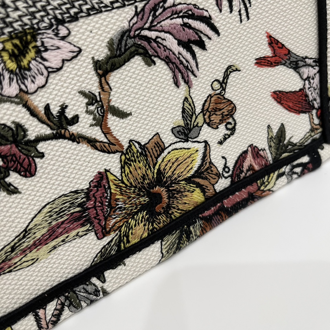 Dior Women CD Medium Book Tote White Multicolor Jardin Botanique Embroidery
