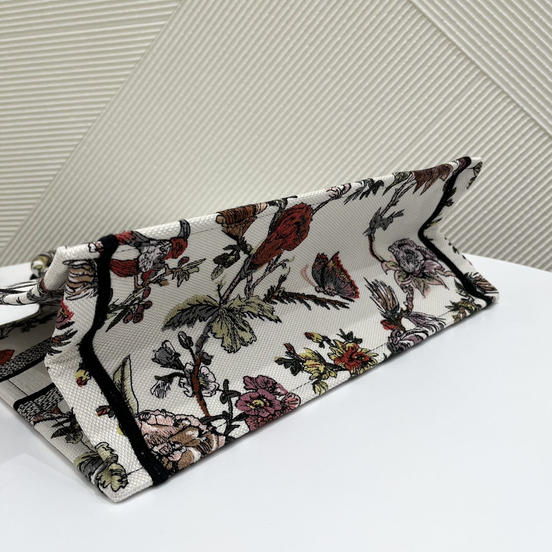 Dior Women CD Medium Book Tote White Multicolor Jardin Botanique Embroidery