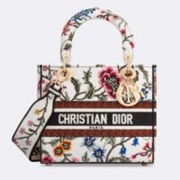 Dior Women CD Medium Lady D-Lite Bag White Multicolor Dior Petites Fleurs Embroidery (1)
