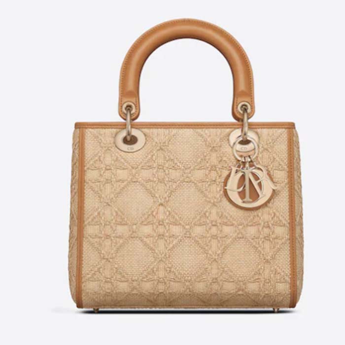 Dior Women CD Medium Lady Dior Handbag Natural Cannage Raffia