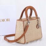 Dior Women CD Medium Lady Dior Handbag Natural Cannage Raffia - Image 3