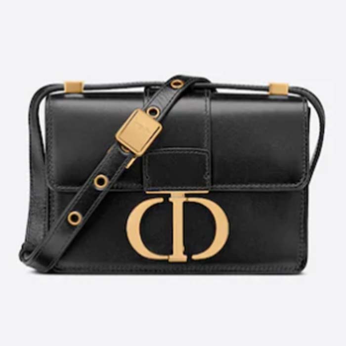 Dior Women CD Micro 30 Montaigne Bag Black Box Calfskin Flap Closure
