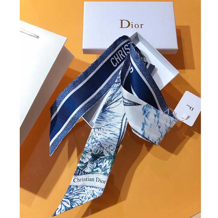 Dior Women CD Rêve D’Infini Mitzah Scarf Blue Multicolor Silk Twill (8)