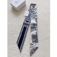 Dior Women CD Toile De Jouy Sauvage Mitzah Scarf Ivory Navy Blue Silk Twill (2)