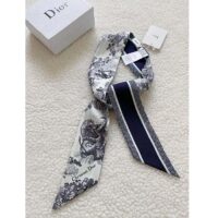 Dior Women CD Toile De Jouy Sauvage Mitzah Scarf Ivory Navy Blue Silk Twill (2)