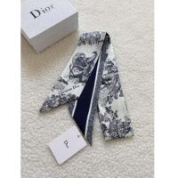 Dior Women CD Toile De Jouy Sauvage Mitzah Scarf Ivory Navy Blue Silk Twill (2)