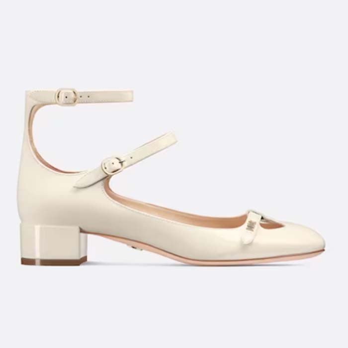Dior Women Shoes CD Aime Dior Ballerina Pump White Patent Calfskin