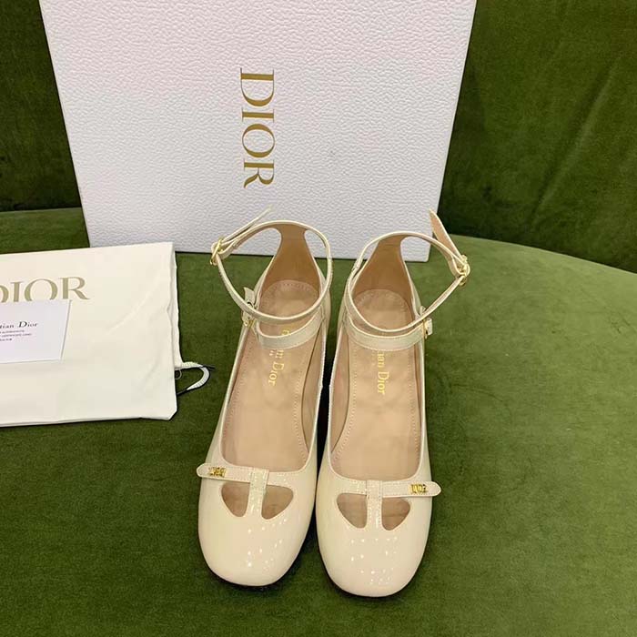 Dior Women Shoes CD Aime Dior Ballerina Pump White Patent Calfskin