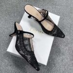 Dior Women Shoes CD Capture Heeled Mule Black Transparent Mesh Suede Embroidered Roses - Image 4