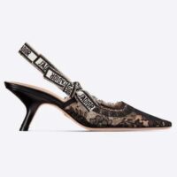 Dior Women Shoes CD J’Adior Slingback Pump Black Multicolor Cotton Jardin Botanique Embroidery (5)